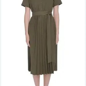 Elegant Olive Midi Dress with Belt
